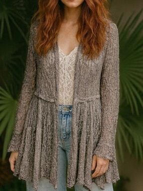 Surrealist Gray Lace Pucker Jacket Duster Cardigan - Size S
